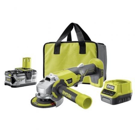 Ryobi One+ R18AG-140S Amoladora sin cable 18V 4.0 Ah Batería Cargador 2.0 A Bolsa de transporte